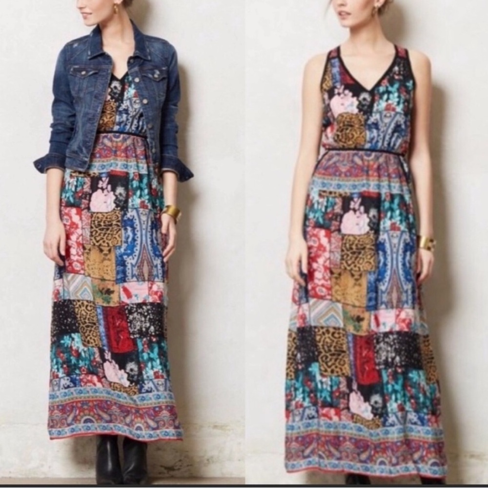 Anthropologie Tolani 100% Silk Maxi Dress Boho Dress  Size Small
